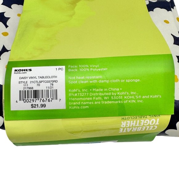 Kohl's Celebrate Spring Together Vinyl Tablecloth 70in Round Blue White Flowers - Picture 7 of 7